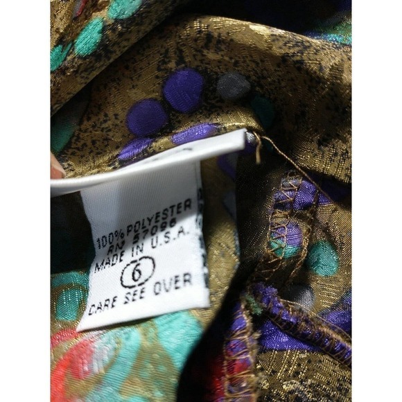 Vintage 80s Size 6 Small Nicola Jewel Tone Shoulder Pad Pleated Blouse High Neck - Picture 10 of 11